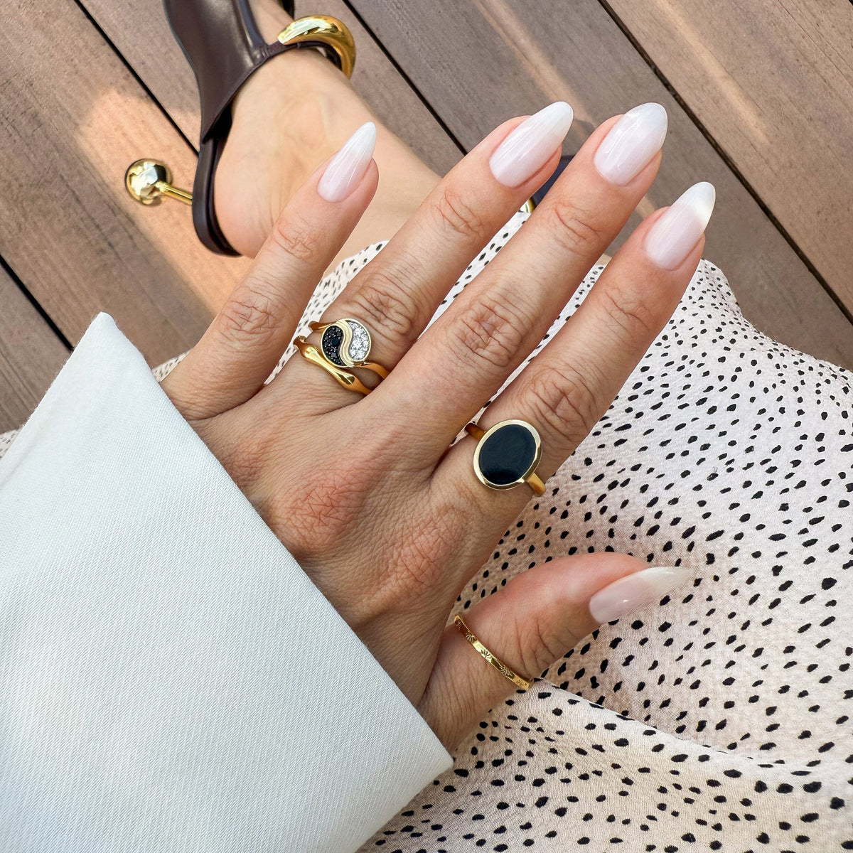 Black Spinel White Zircon Ring - Yin Yang