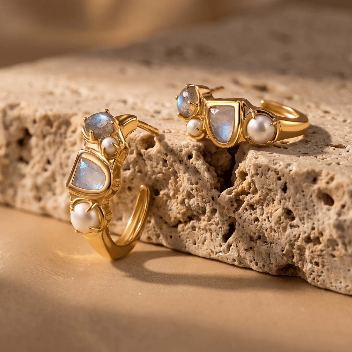 Queen Moonstone Pearl Hoops - Heirloom