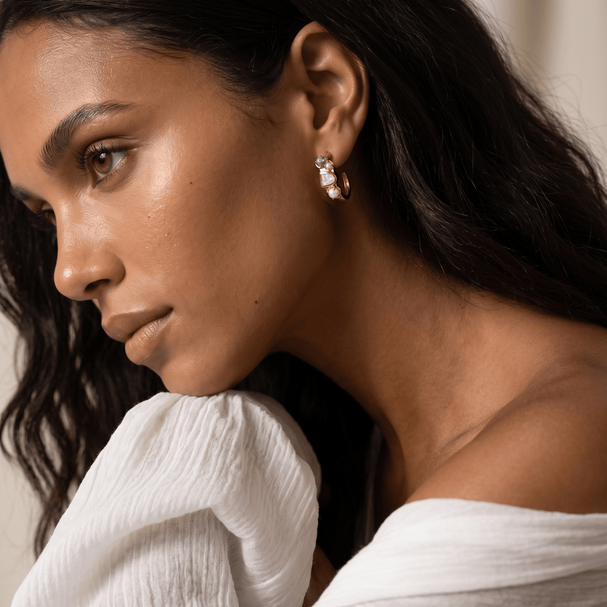 Queen Moonstone Pearl Hoops - Heirloom