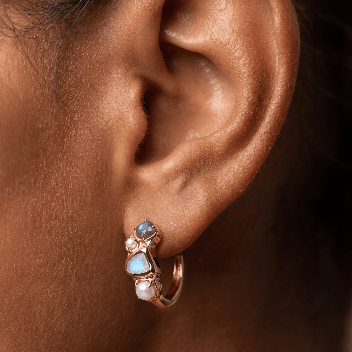 Queen Moonstone Pearl Hoops - Heirloom