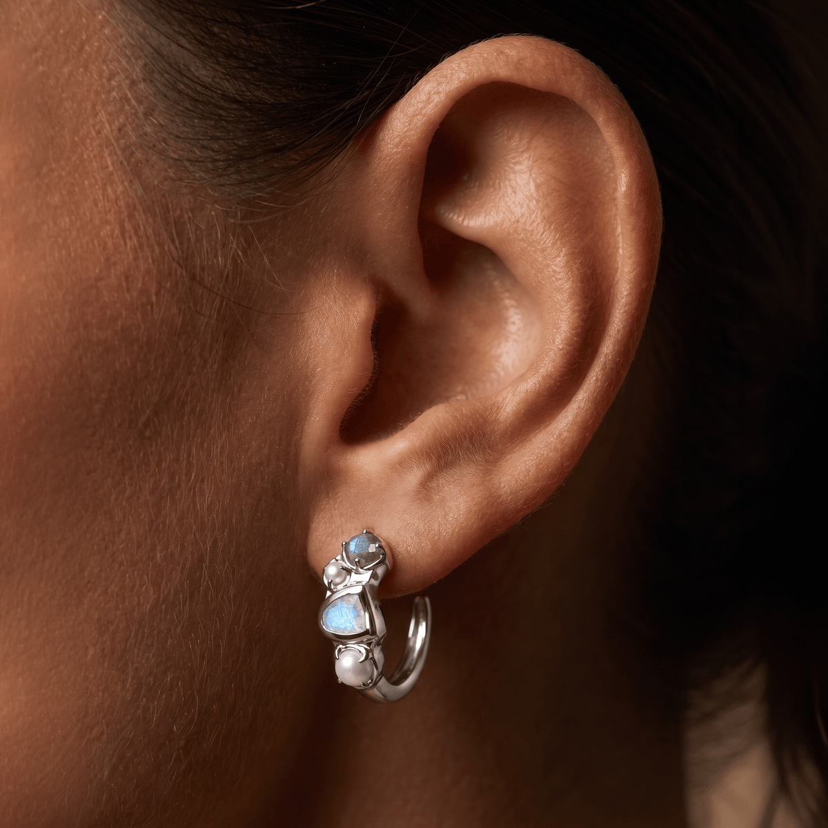 Queen Moonstone Pearl Hoops - Heirloom