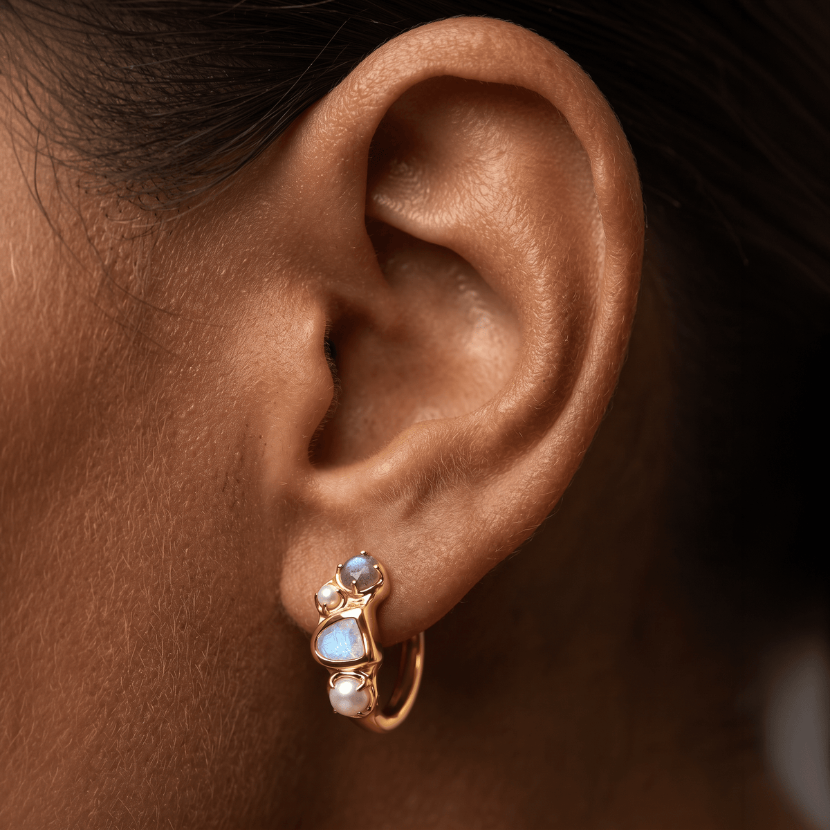 Queen Moonstone Pearl Hoops - Heirloom