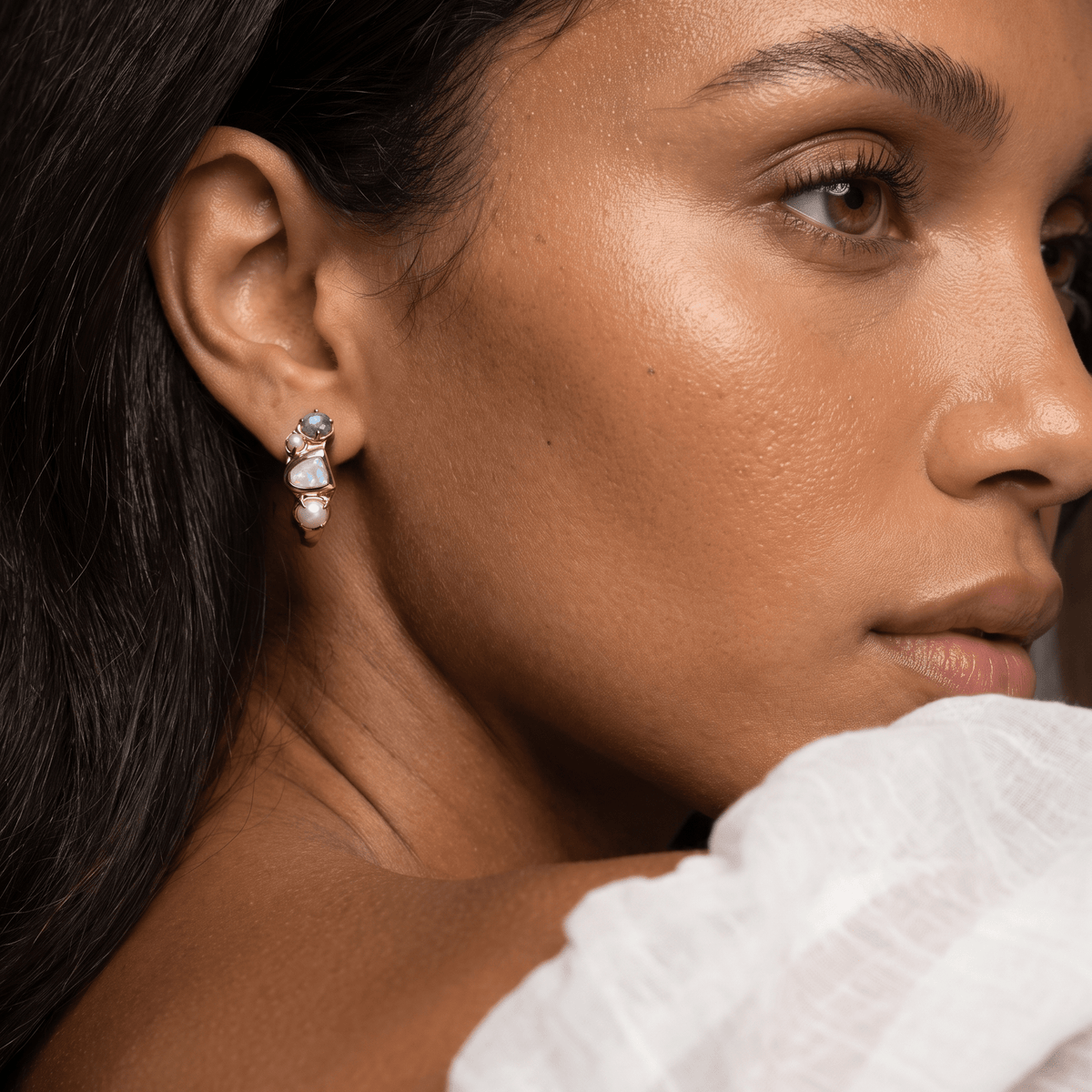 Queen Moonstone Pearl Hoops - Heirloom
