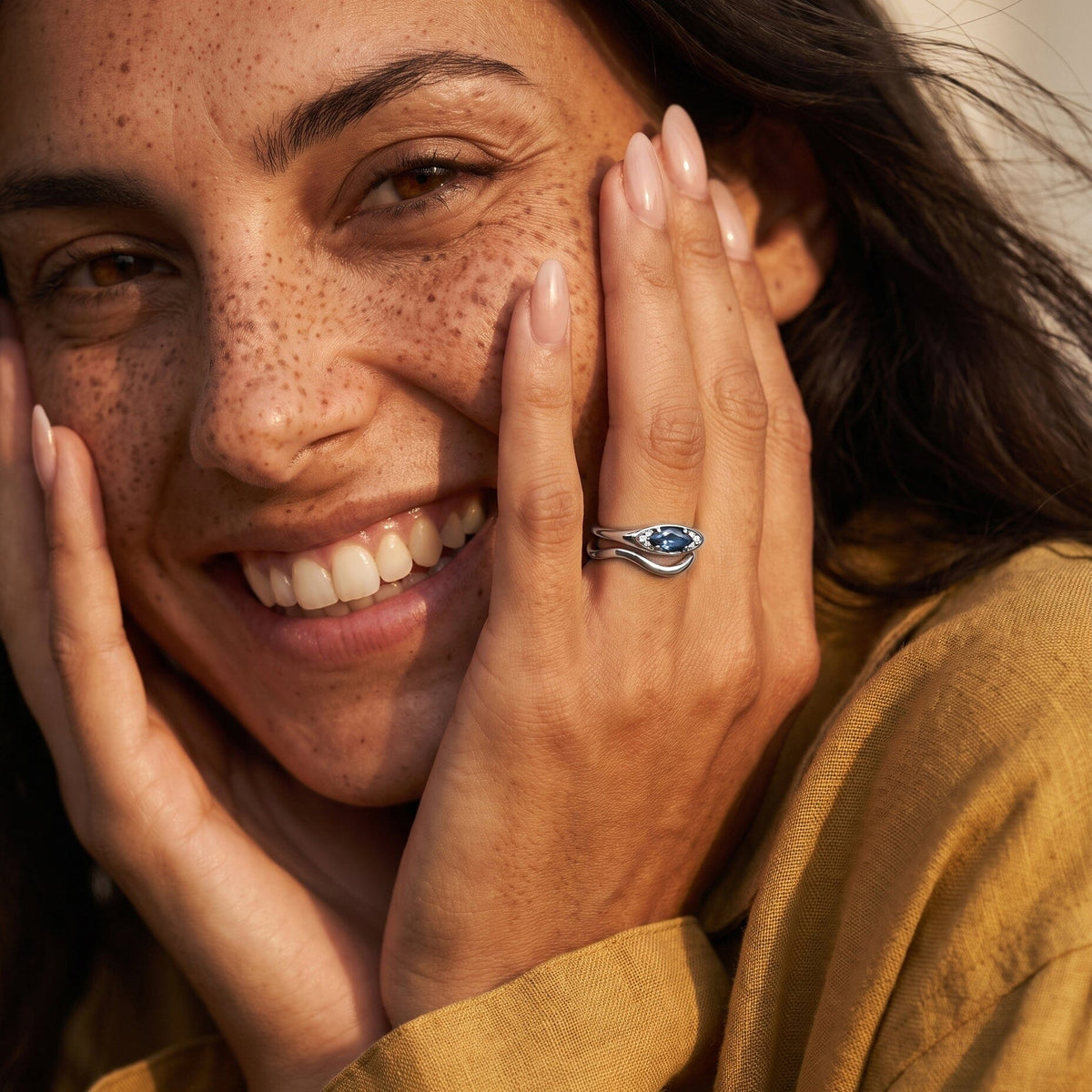 Blue Topaz Evil Eye & Waves Rings
