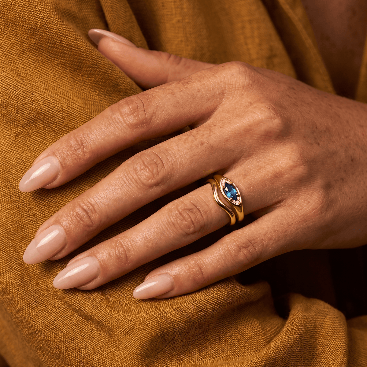 Blue Topaz Evil Eye & Waves Rings
