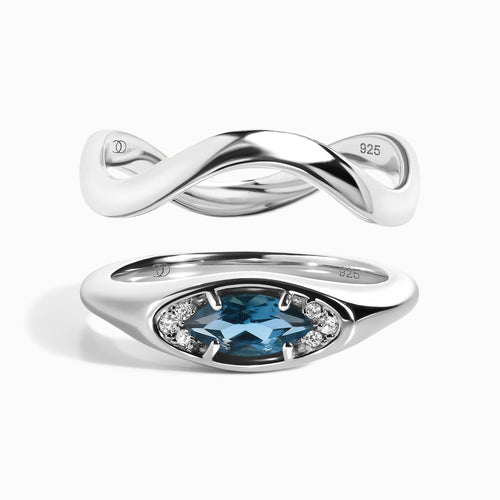 Blue Topaz Evil Eye & Waves Rings