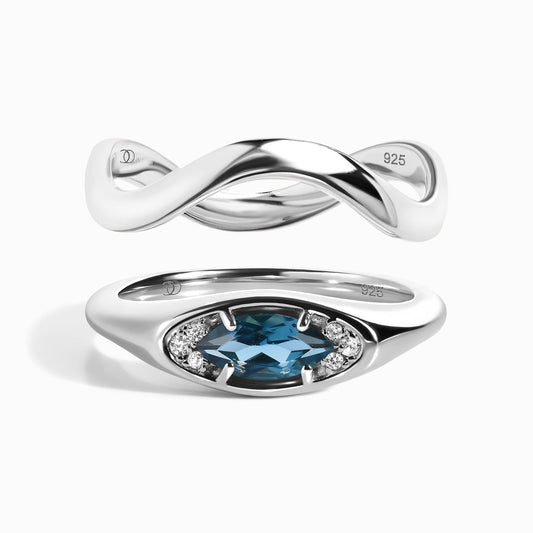 Blue Topaz Evil Eye & Waves Rings