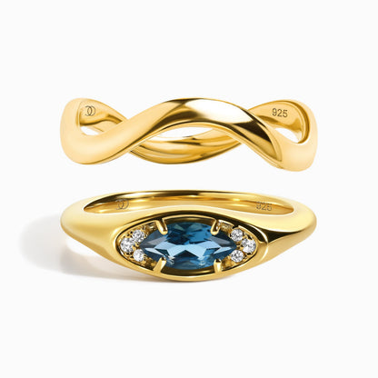 Blue Topaz Evil Eye & Waves Rings