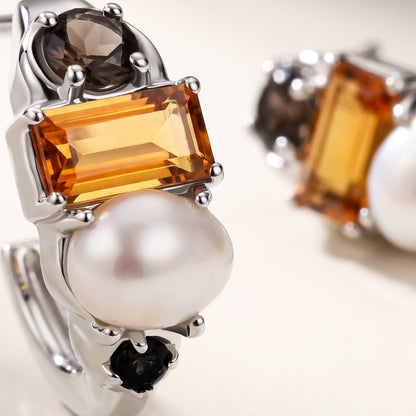 Queen Citrine Pearl Hoops - Treasure