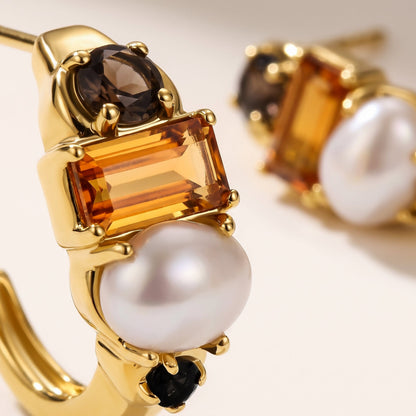Queen Citrine Pearl Hoops - Treasure