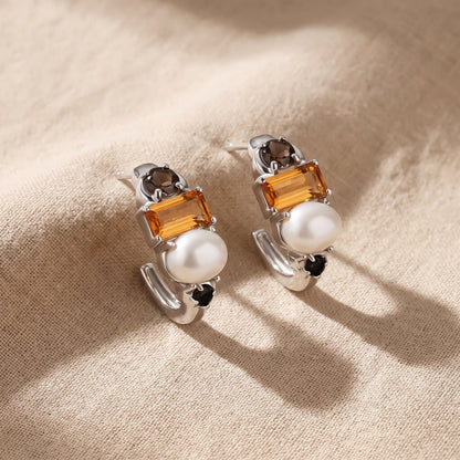 Queen Citrine Pearl Hoops - Treasure