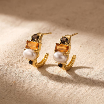 Queen Citrine Pearl Hoops - Treasure