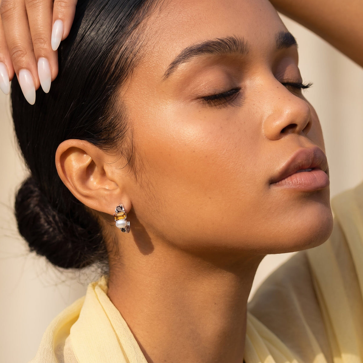 Queen Citrine Pearl Hoops - Treasure