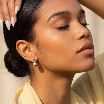 Queen Citrine Pearl Hoops - Treasure