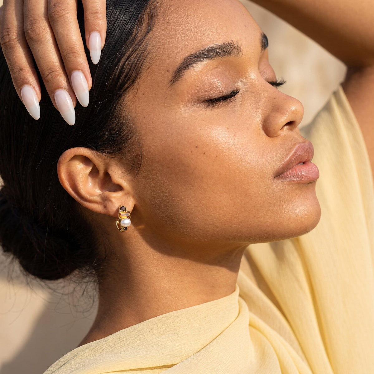 Queen Citrine Pearl Hoops - Treasure