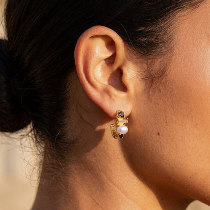 Queen Citrine Pearl Hoops - Treasure