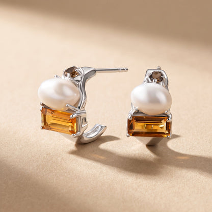 Petite Citrine Pearl Hoops - Treasure
