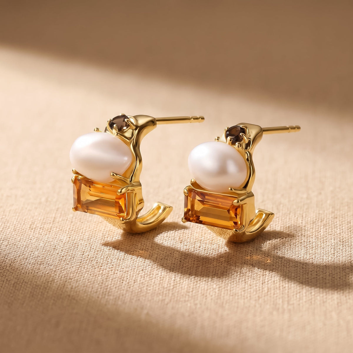 Petite Citrine Pearl Hoops - Treasure