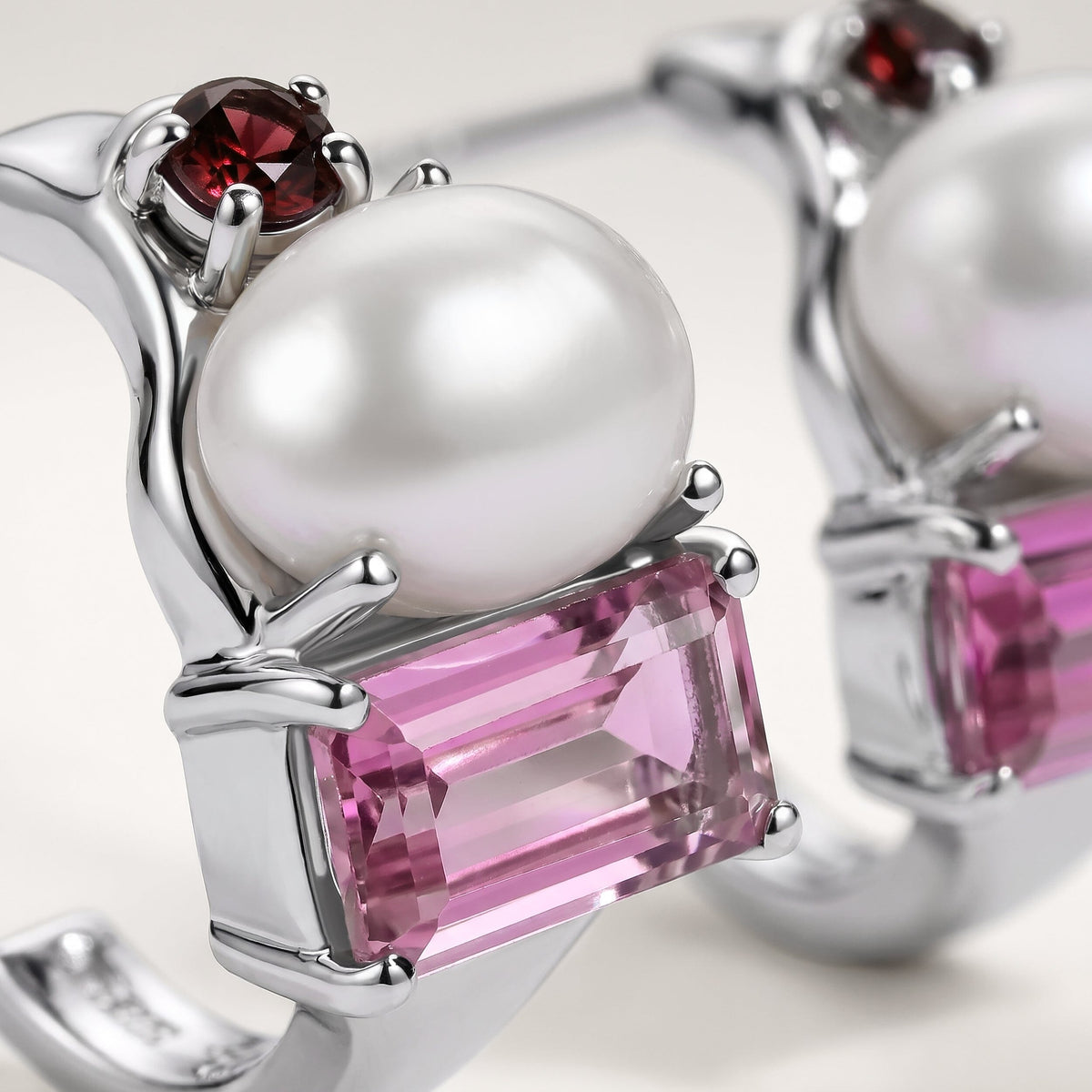 Queen Rhodolite Garnet Pearl Hoops - Treasure