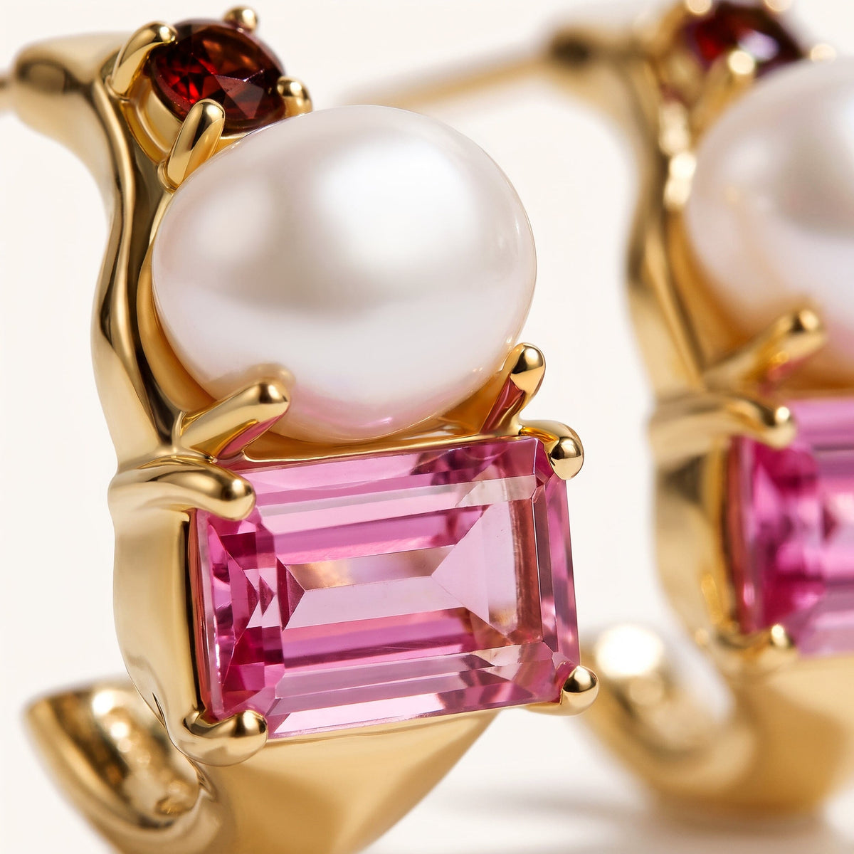 Queen Rhodolite Garnet Pearl Hoops - Treasure