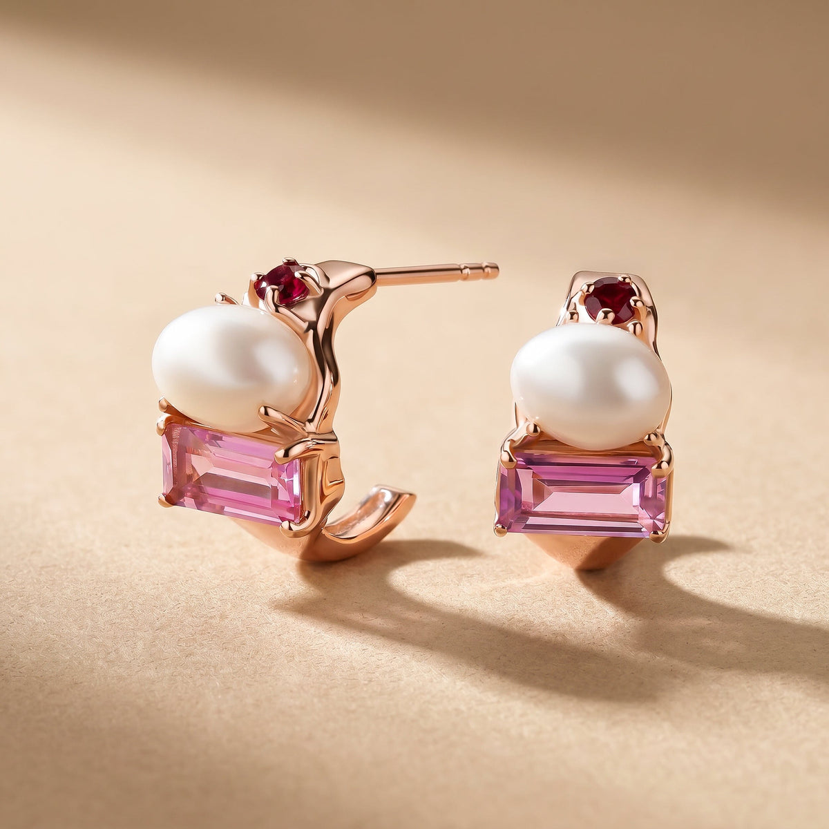 Queen Rhodolite Garnet Pearl Hoops - Treasure