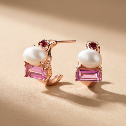 Queen Rhodolite Garnet Pearl Hoops - Treasure
