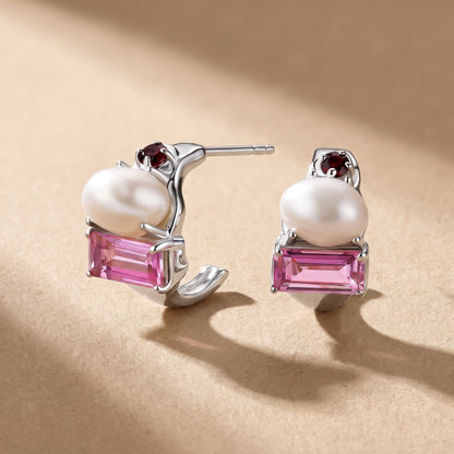 Queen Rhodolite Garnet Pearl Hoops - Treasure