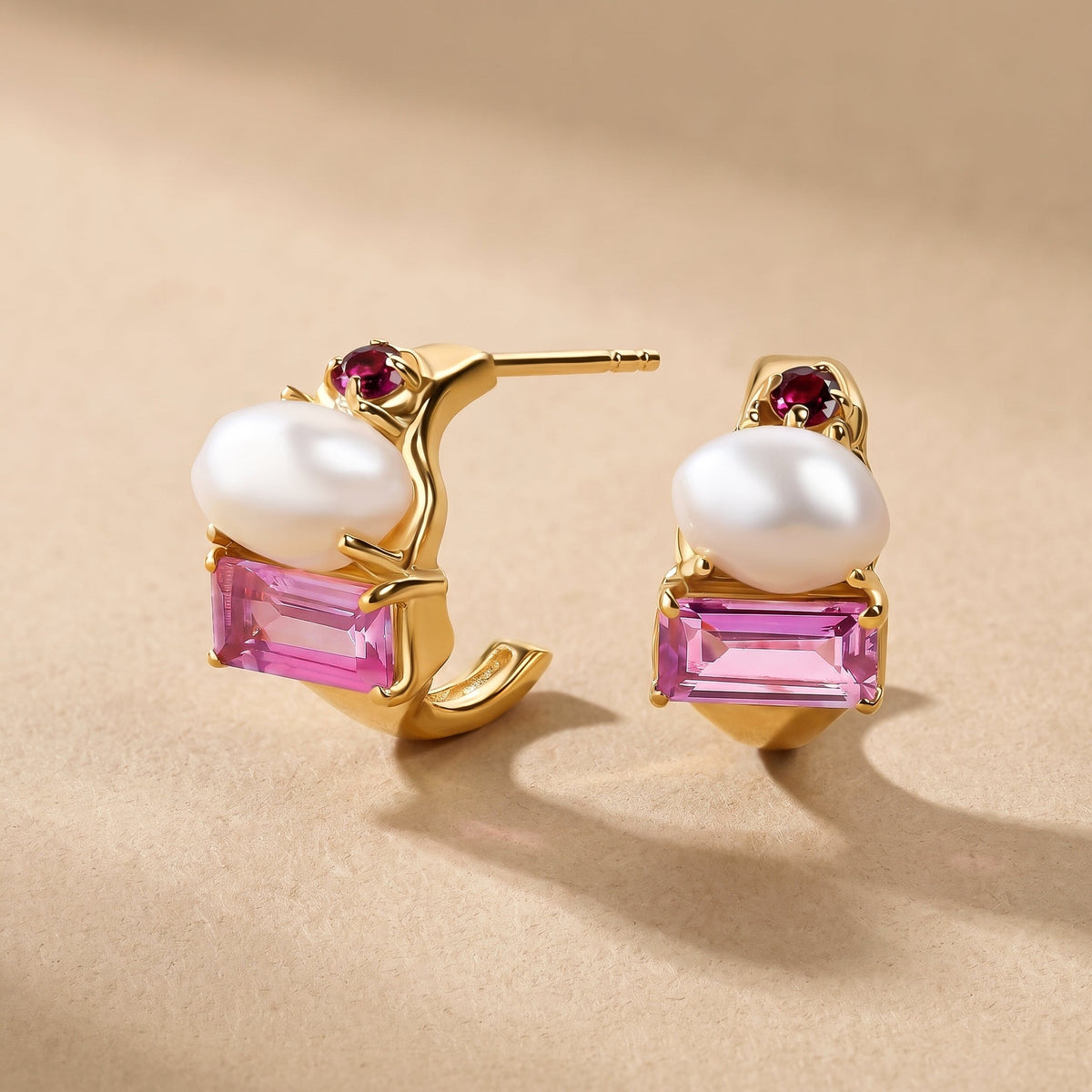 Queen Rhodolite Garnet Pearl Hoops - Treasure