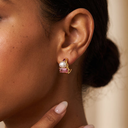 Queen Rhodolite Garnet Pearl Hoops - Treasure