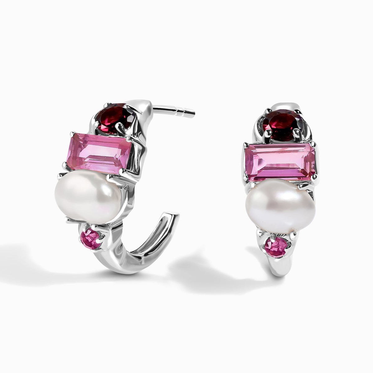 Queen Rhodolite Garnet Pearl Hoops - Treasure