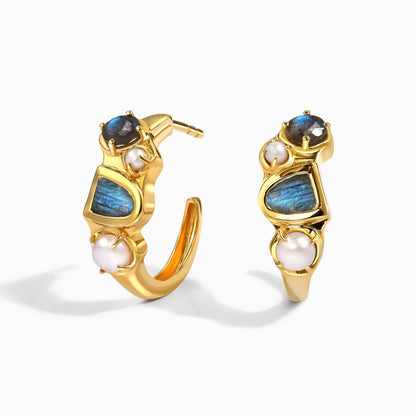 Queen Labradorite Pearl Hoops - Heirloom