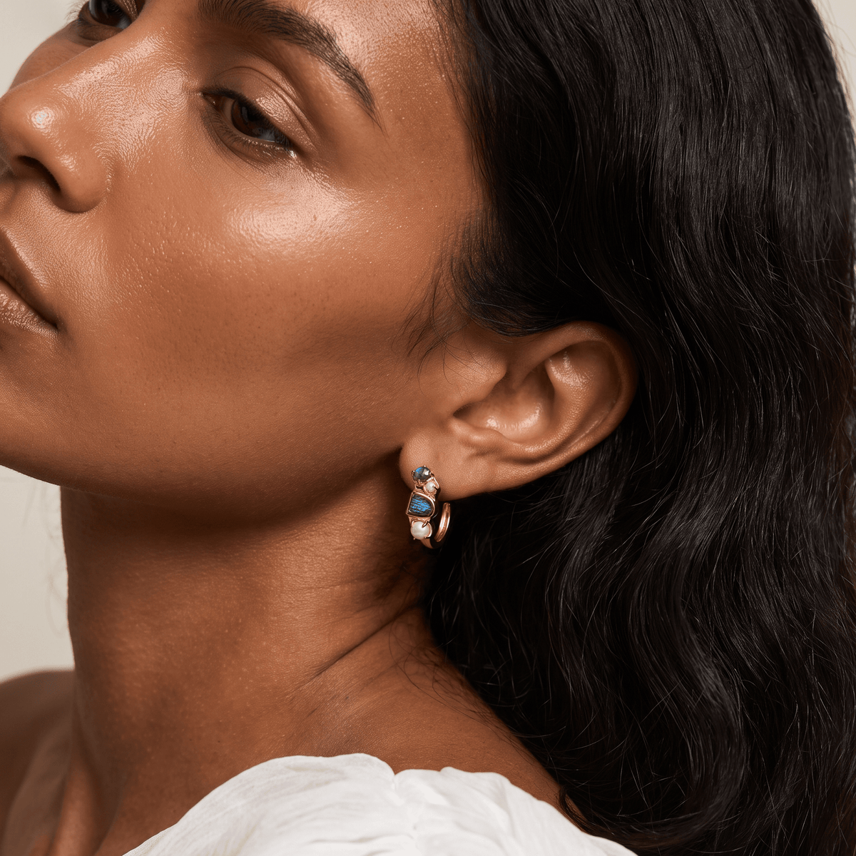 Queen Labradorite Pearl Hoops - Heirloom