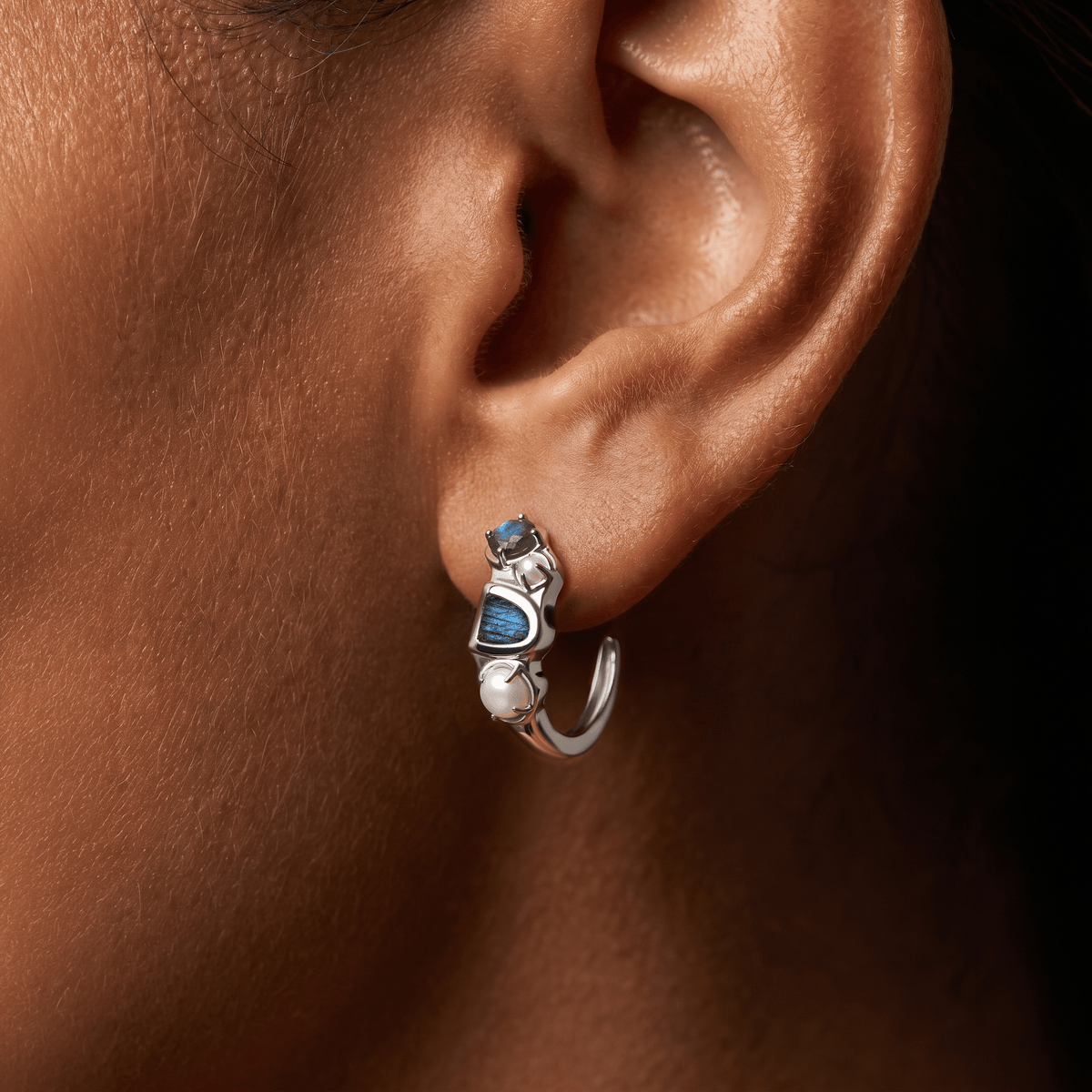 Queen Labradorite Pearl Hoops - Heirloom