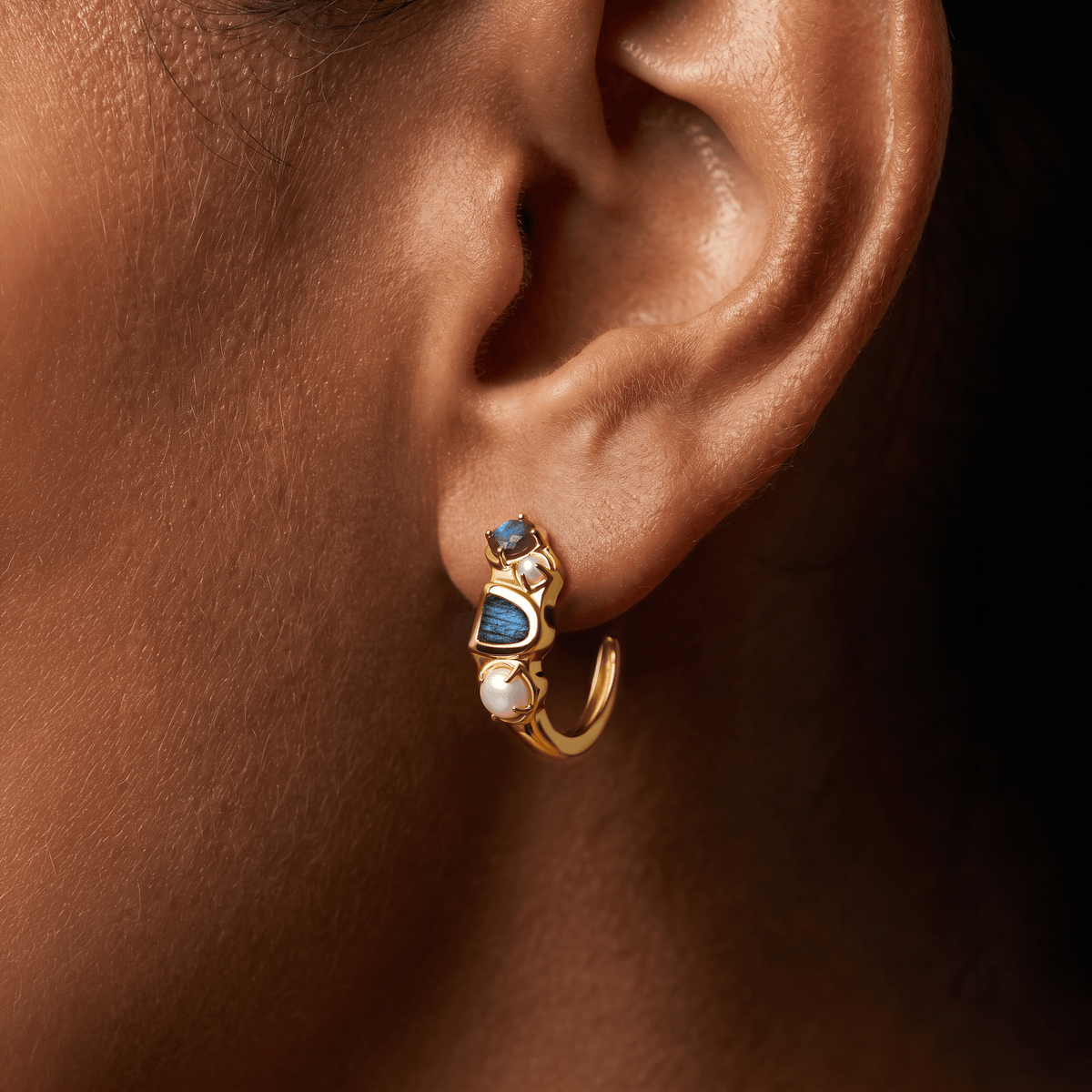 Queen Labradorite Pearl Hoops - Heirloom