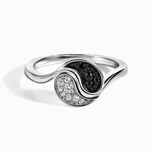 Black Spinel White Zircon Ring - Yin Yang