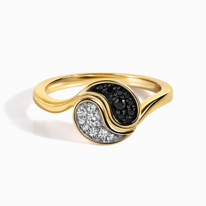 Black Spinel White Zircon Ring - Yin Yang