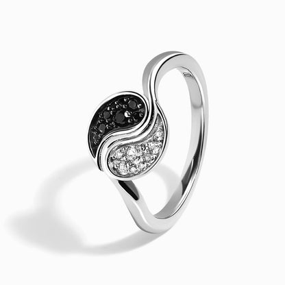Black Spinel White Zircon Ring - Yin Yang