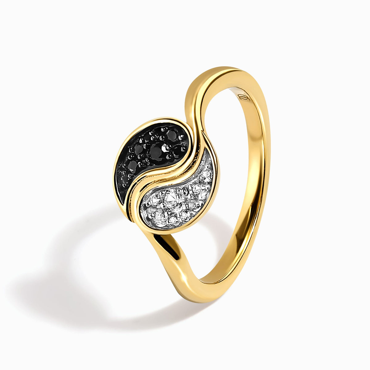 Black Spinel White Zircon Ring - Yin Yang