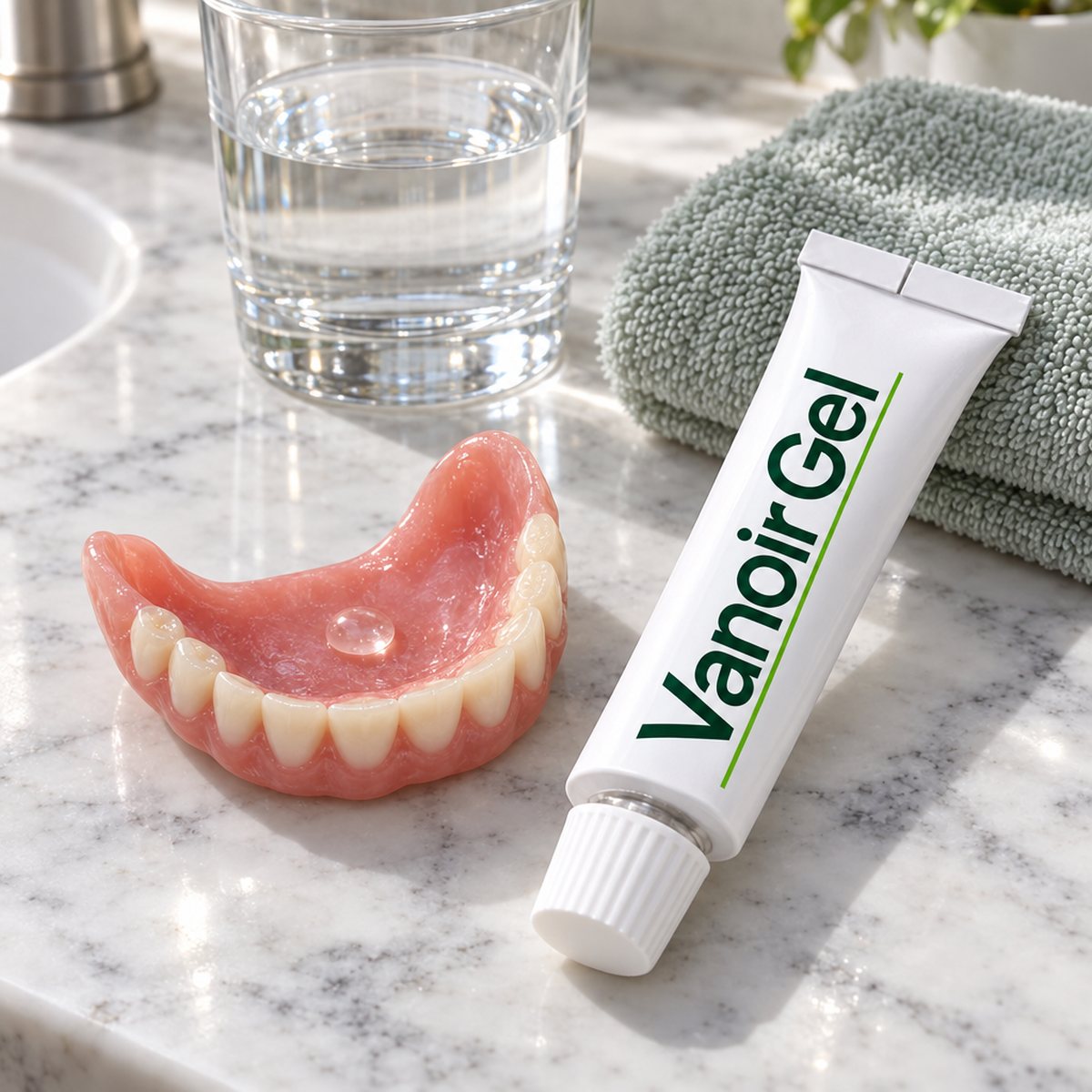 One pea-sized bead of Vanoir Gel on a dry lower plate