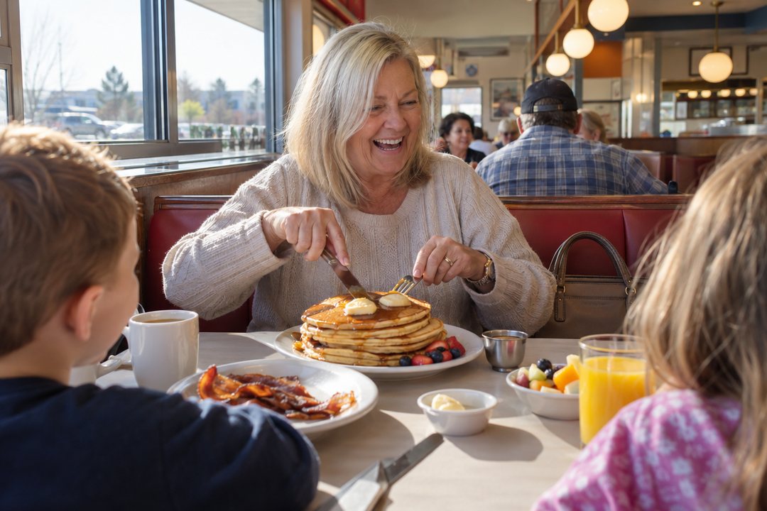 Saturday pancakes with the grandkids, purse zipped shut
