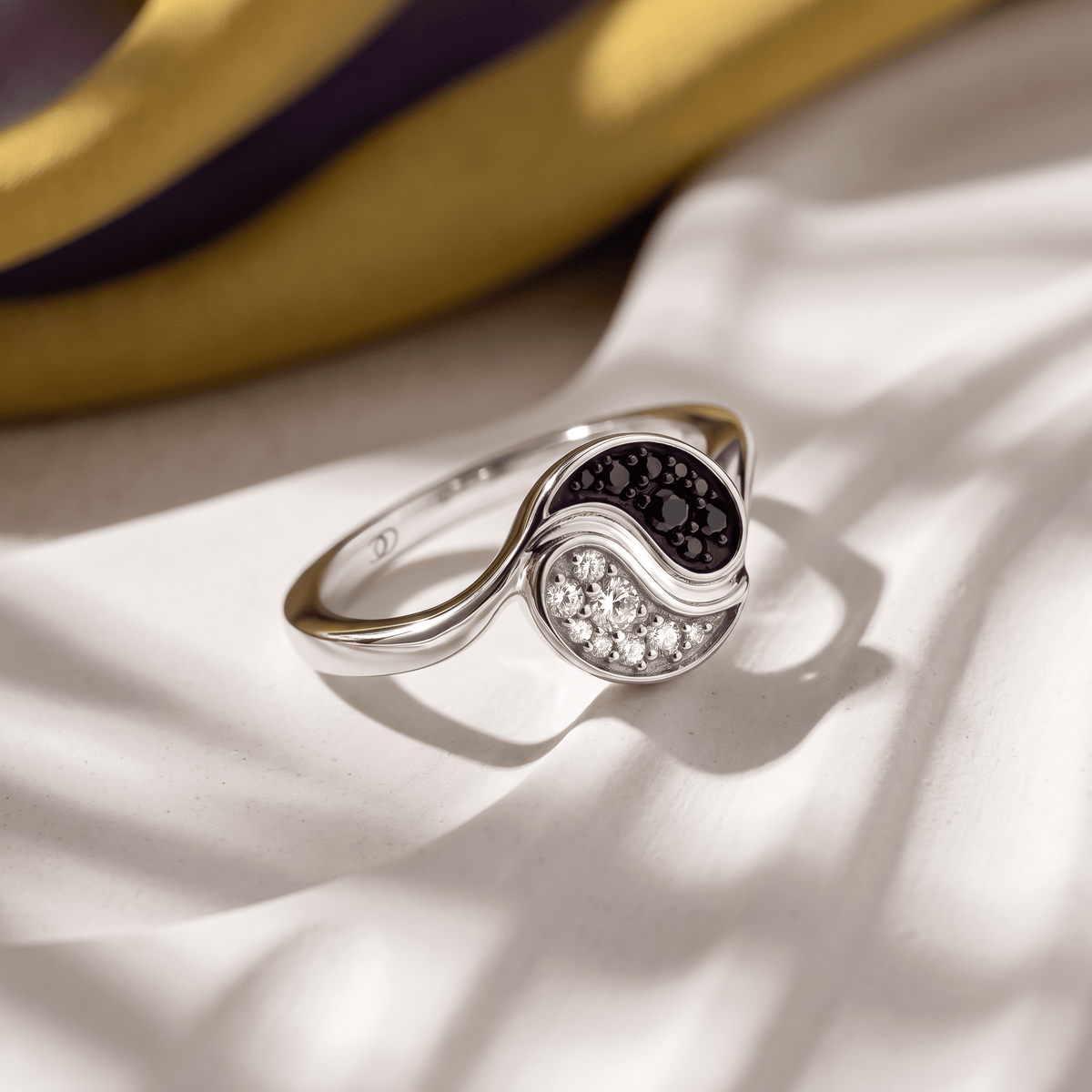Black Spinel White Zircon Ring - Yin Yang