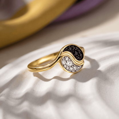 Black Spinel White Zircon Ring - Yin Yang