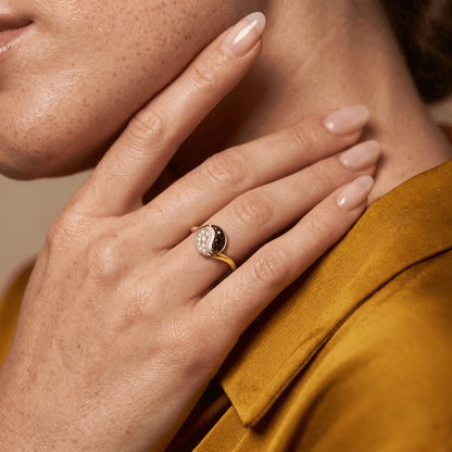 Black Spinel White Zircon Ring - Yin Yang
