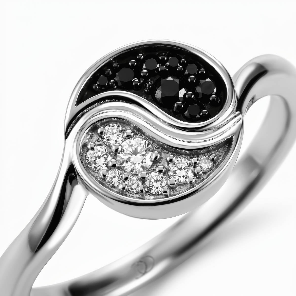 Black Spinel White Zircon Ring - Yin Yang