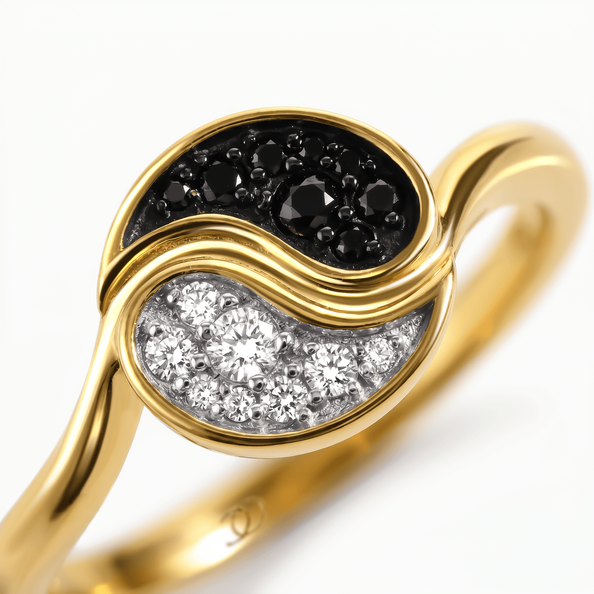 Black Spinel White Zircon Ring - Yin Yang